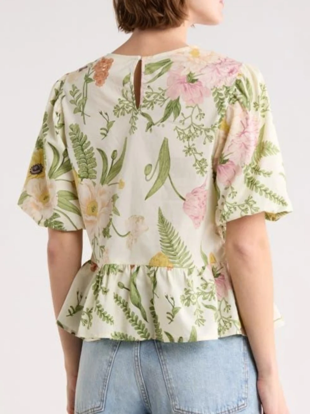 MELLODAY Floral Puff-Sleeve Tie-Front Top With Botanical Print - Picture 2 of 6